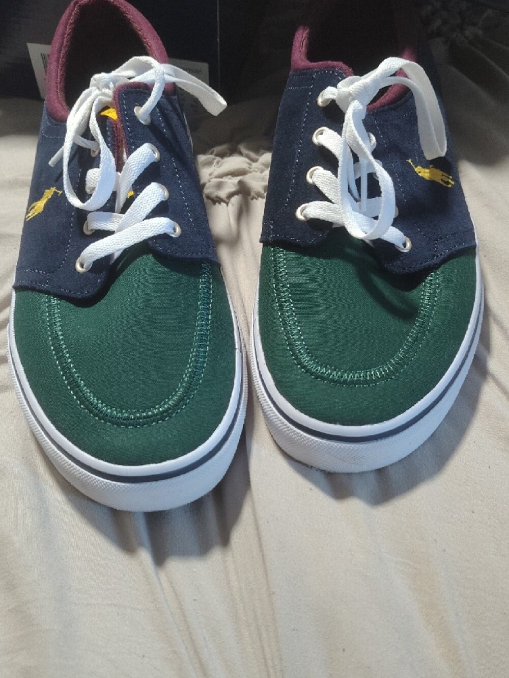 Polo by Ralph Lauren Navy, Green & Burgundy Suede Low-Top Sneakers - Picture 3 of 3